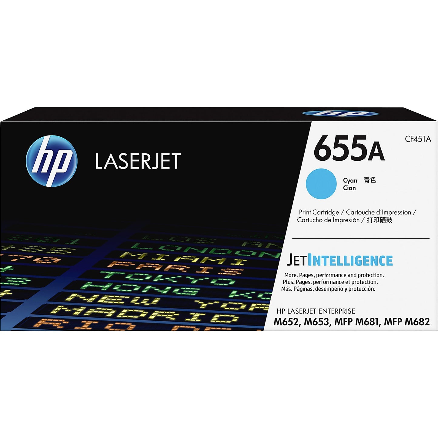Genuine HP 655A Cyan Toner Cartridge, CF451A (10,500 pages) Image 1