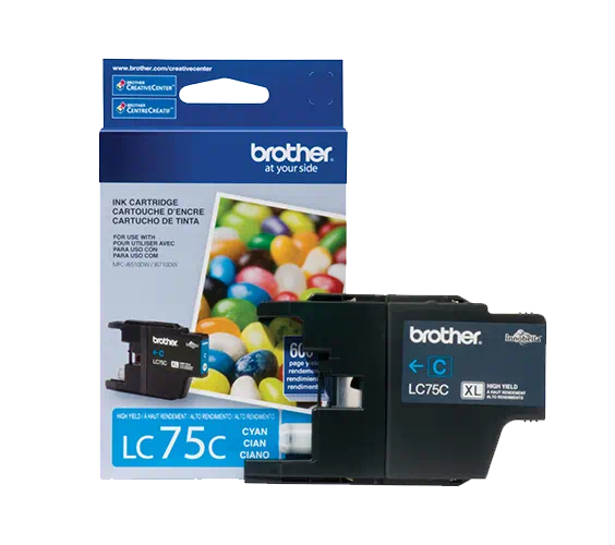 Genuine Brother LC75C High Yield Cyan Ink Cartridge (600 pages)