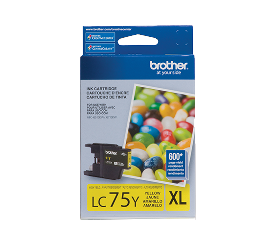 Genuine Brother LC75Y High Yield Yellow Ink Cartridge (600 pages)