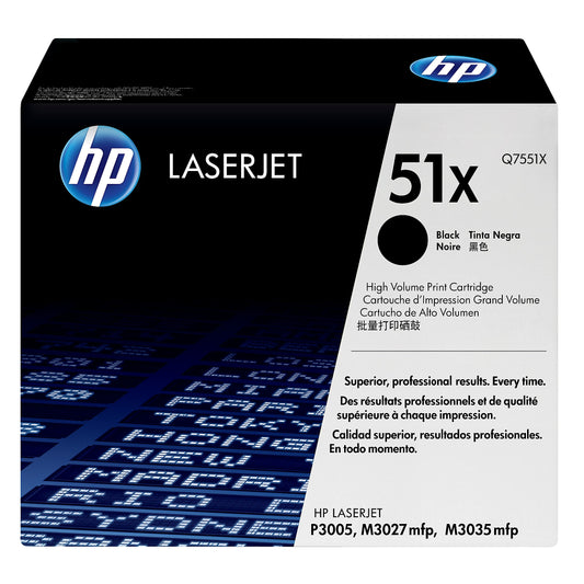 Genuine HP 51X High Yield Black Toner Cartridge, Q7551X (13,000 pages)