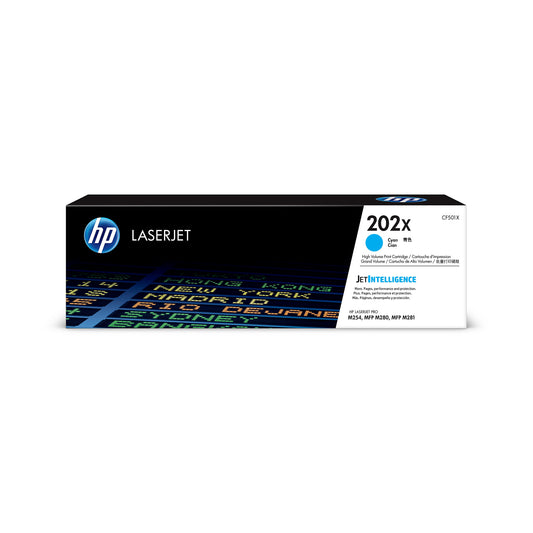 Genuine HP 202X High Yield Cyan Toner Cartridge, CF501X (2,500 pages) Image 1