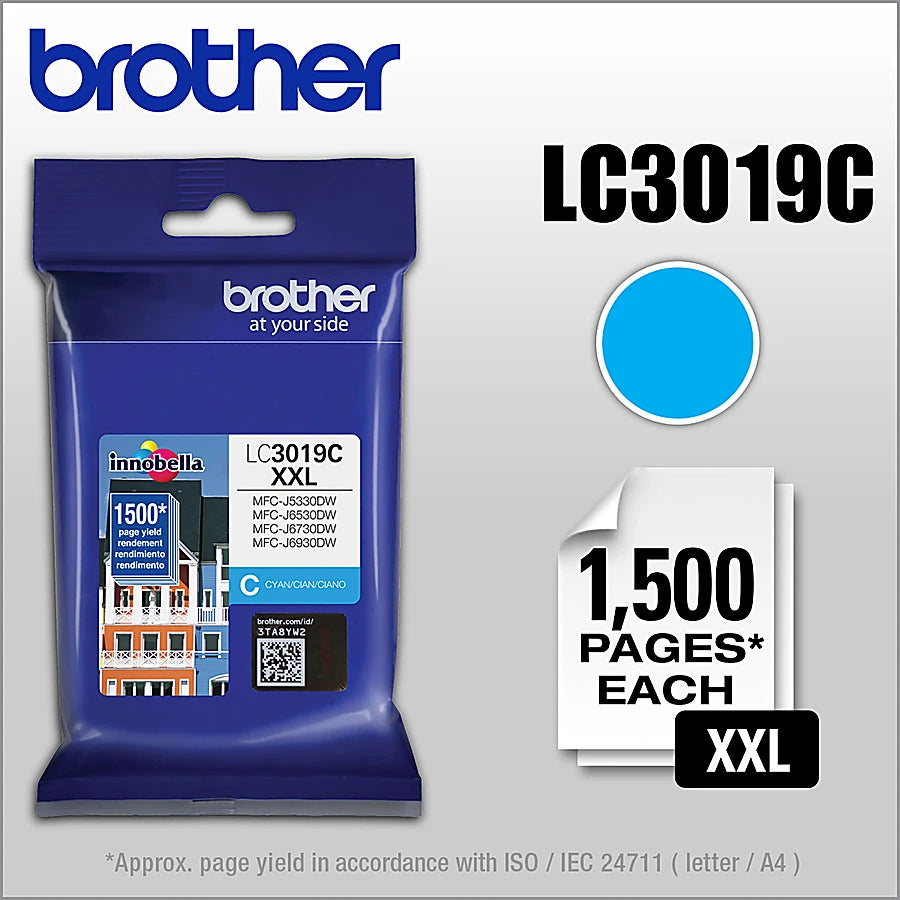 Genuine Brother LC3019C Cyan Ink Cartridge (1,500 pages) Image 2