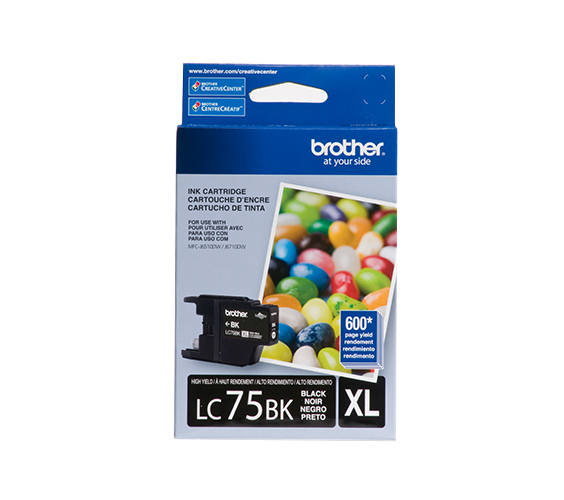 Genuine Brother LC75BK High Yield Black Ink Cartridge (600 pages)
