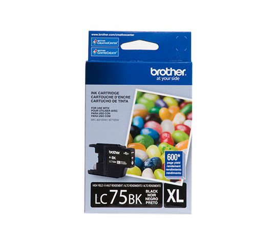 Genuine Brother LC75BK High Yield Black Ink Cartridge (600 pages)