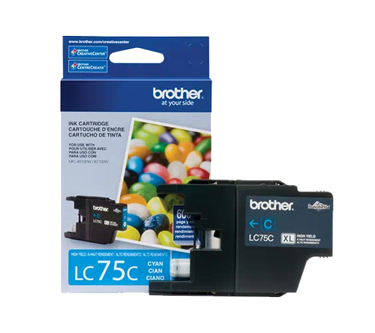 Genuine Brother LC75C High Yield Cyan Ink Cartridge (600 pages)