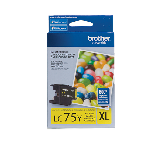 Genuine Brother LC75Y High Yield Yellow Ink Cartridge (600 pages)