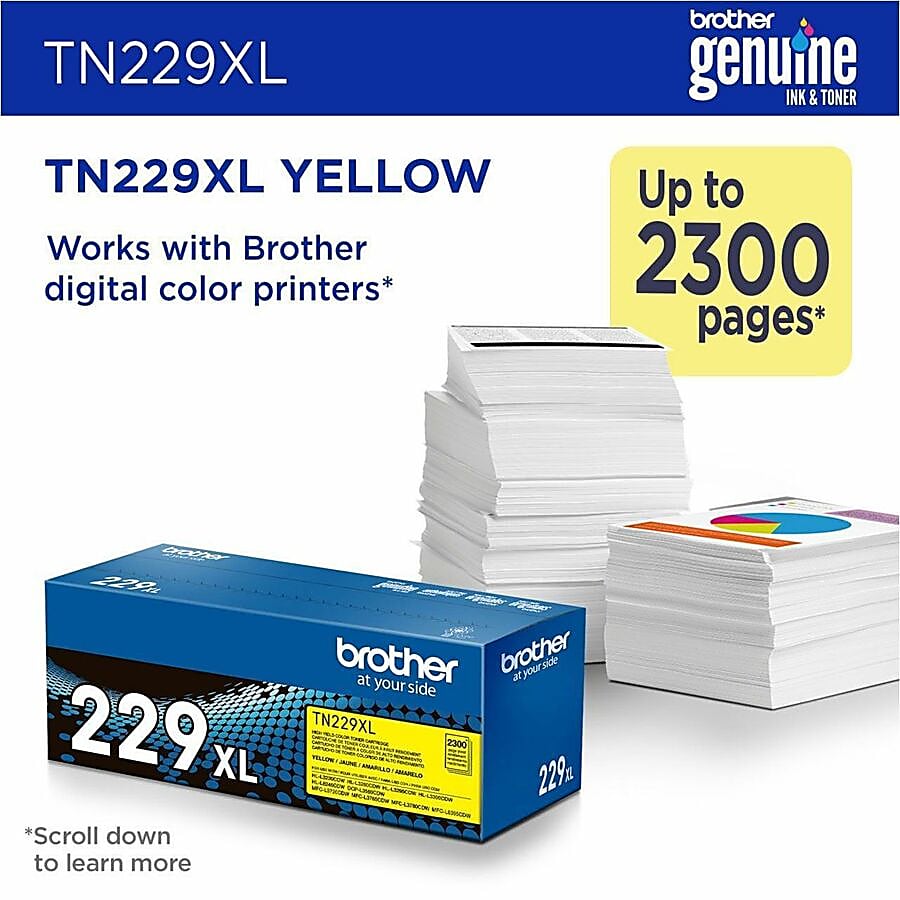 Genuine Brother TN229XLY High Yield Yellow Toner Cartridge (2,300 pages)