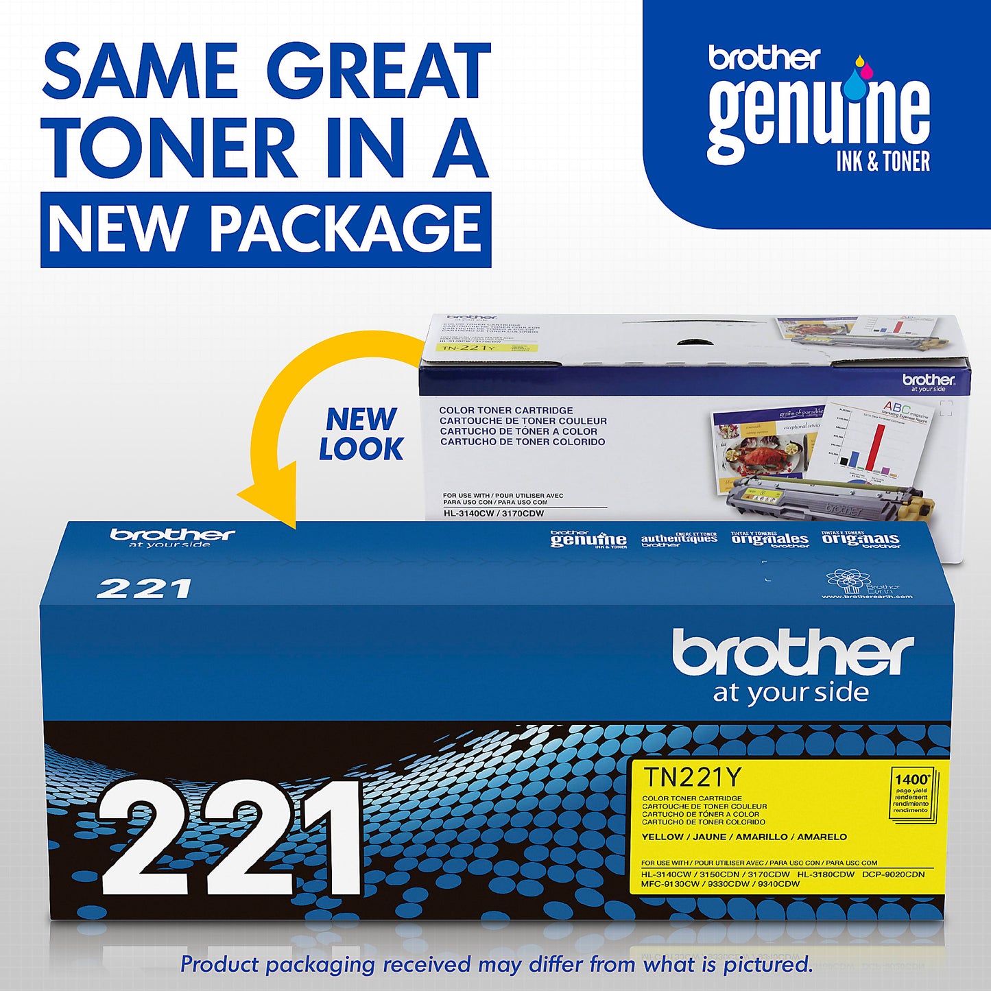 Genuine Brother TN221Y Yellow Toner Cartridge (1,400 pages)