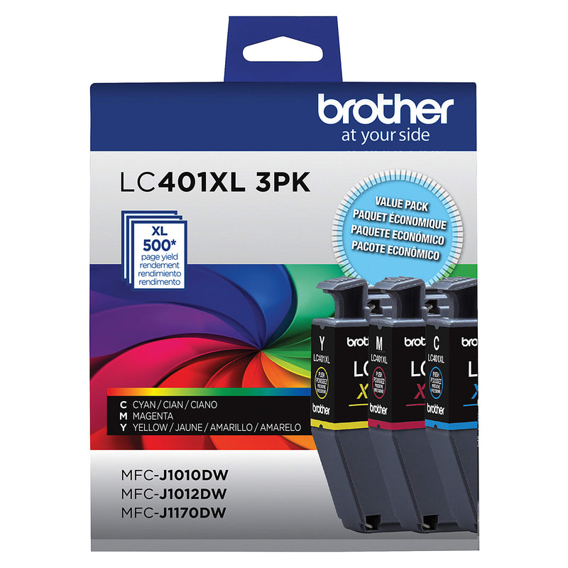 Genuine Brother LC401XL3PKS High Yield Cyan, Magenta, Yellow Ink Cartridge (500 pages)