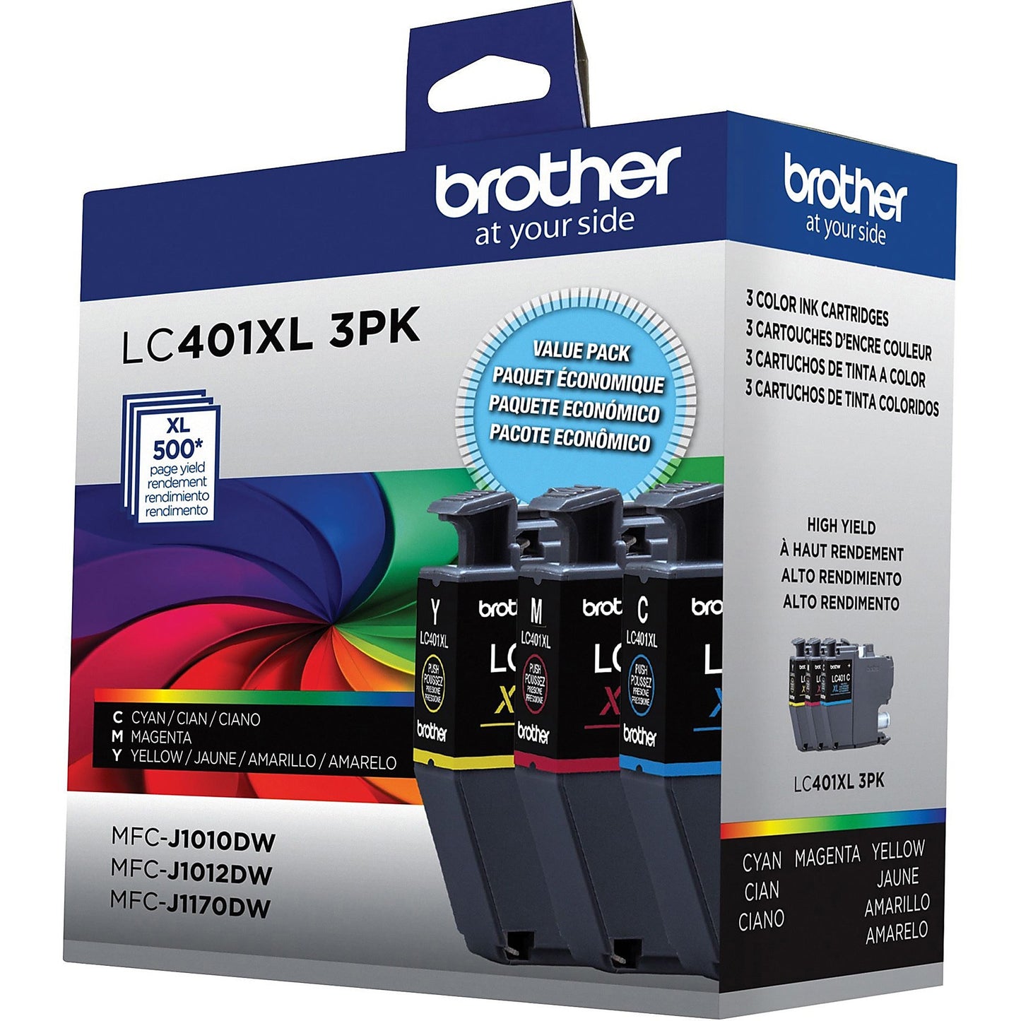 Genuine Brother LC401XL3PKS High Yield Cyan, Magenta, Yellow Ink Cartridge (500 pages)