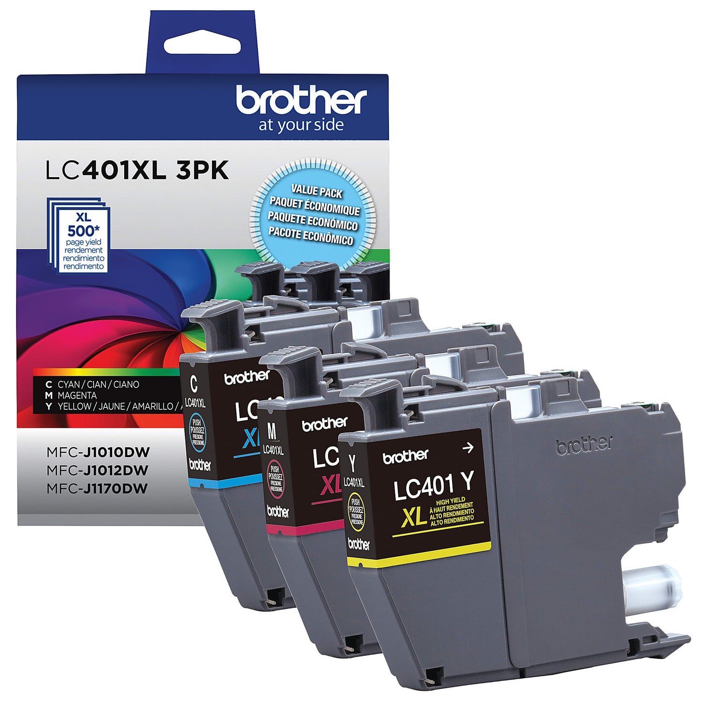 Genuine Brother LC401XL3PKS High Yield Cyan, Magenta, Yellow Ink Cartridge (500 pages)