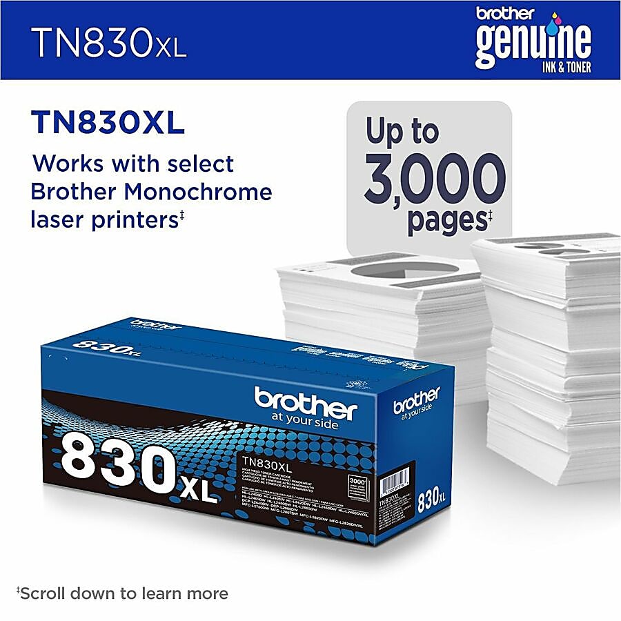 Genuine Brother TN830XL Black Toner Cartridge (3,000 pages)