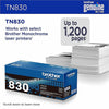 Genuine Brother TN830 Black Toner Cartridge (1,200 pages)