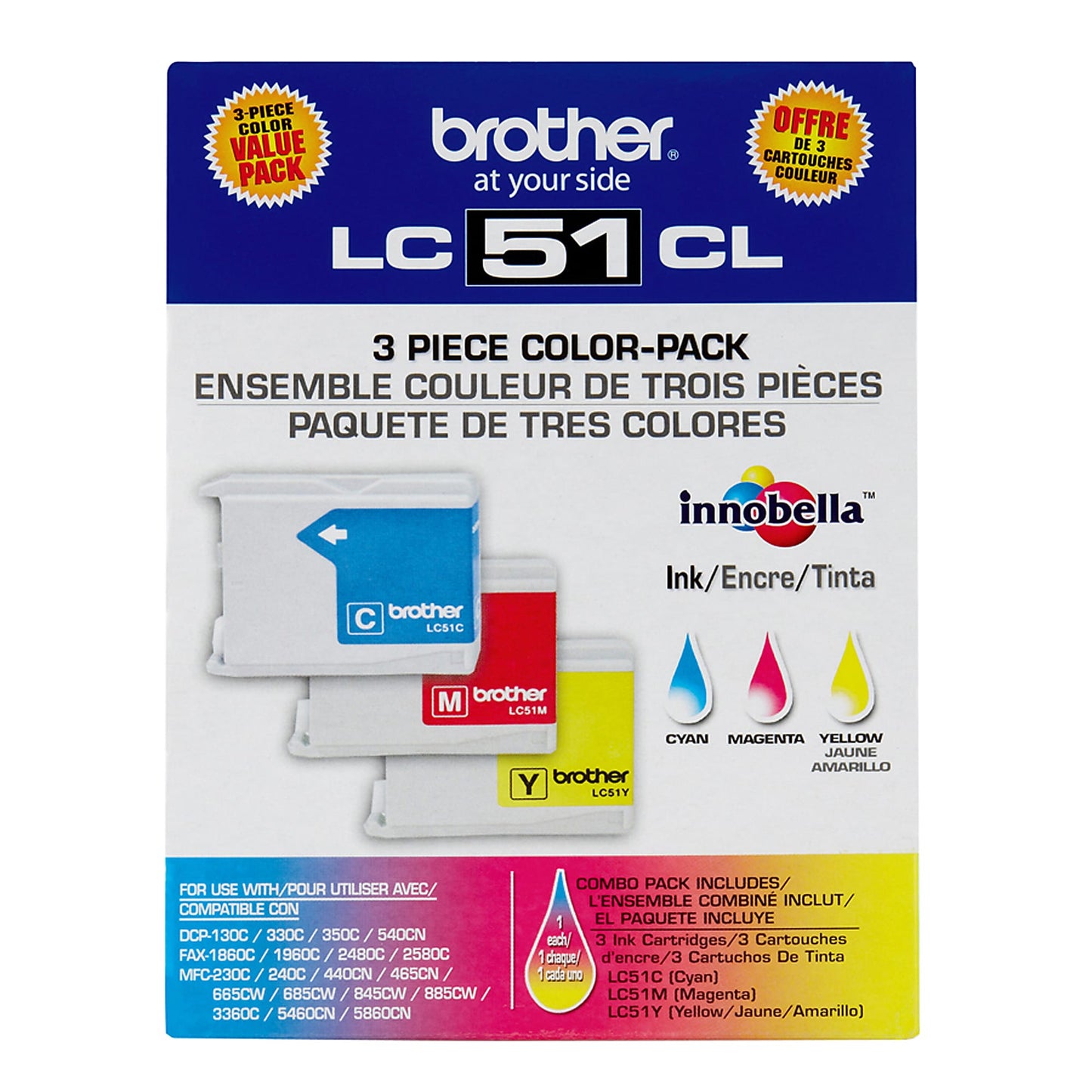 Genuine Brother LC513PKS Cyan, Magenta, Yellow Ink Cartridge (500 pages)
