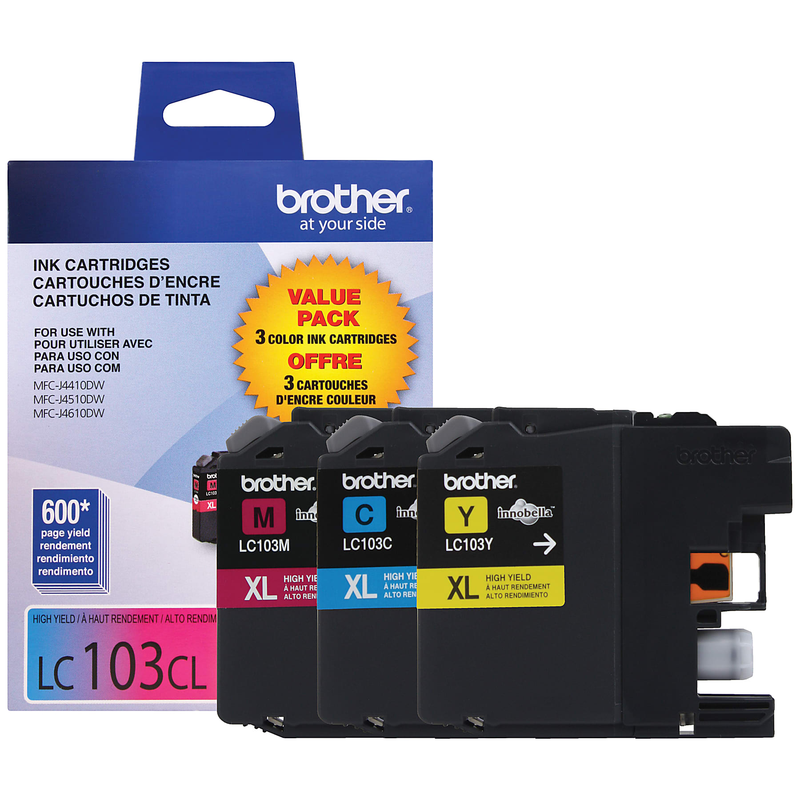 Genuine Brother LC1033PKS High Yield Cyan, Magenta, Yellow Ink Cartridge (600 pages)