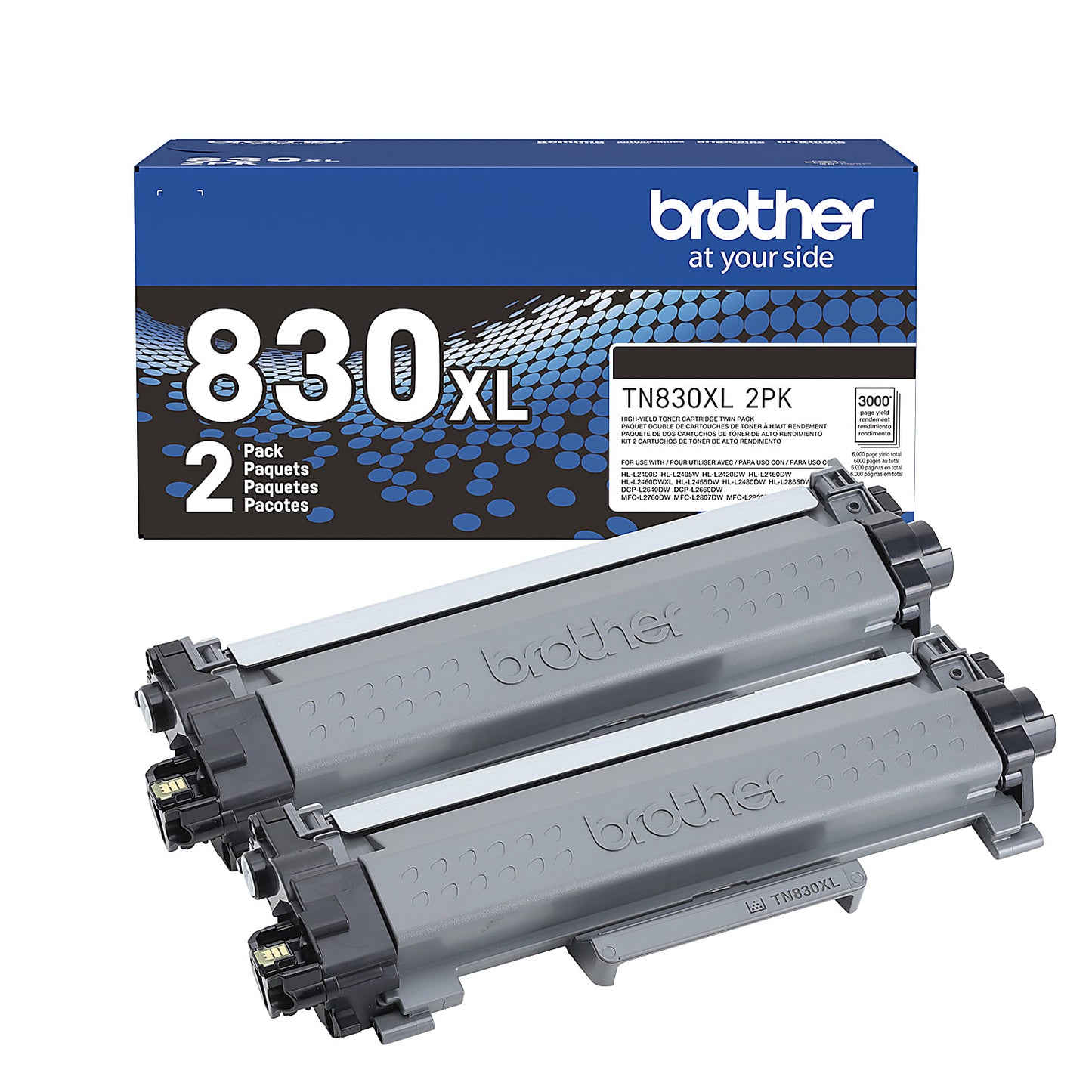 Genuine Brother TN830XL High Yield Black Toner Cartridge (3,000 pages) Twin Pack