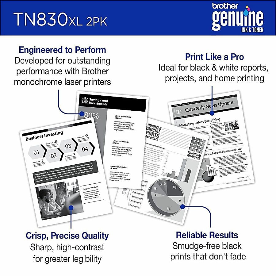 Genuine Brother TN830XL High Yield Black Toner Cartridge (3,000 pages) Twin Pack
