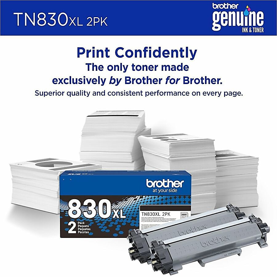 Genuine Brother TN830XL High Yield Black Toner Cartridge (3,000 pages) Twin Pack