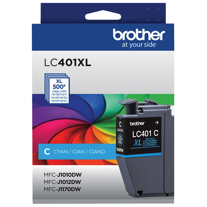 Genuine Brother LC401XLC High Yield Cyan Ink Cartridge (500 pages)