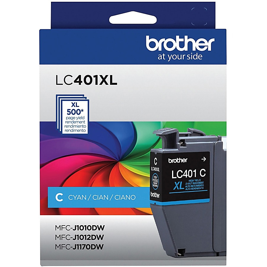Genuine Brother LC401XLC High Yield Cyan Ink Cartridge (500 pages)