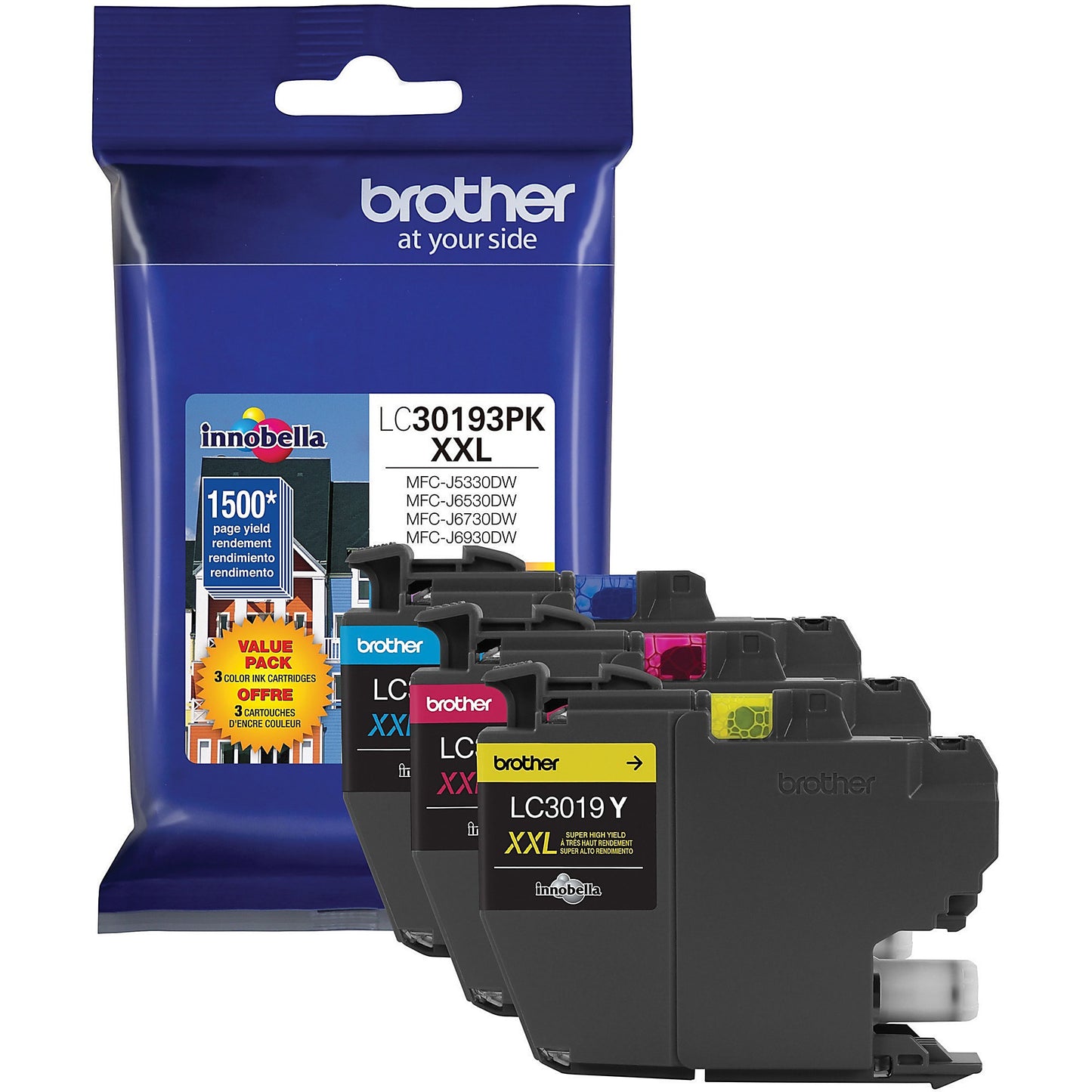 Genuine Brother LC30193PK Cyan, Magenta, Yellow Ink Cartridge (3,000 pages)