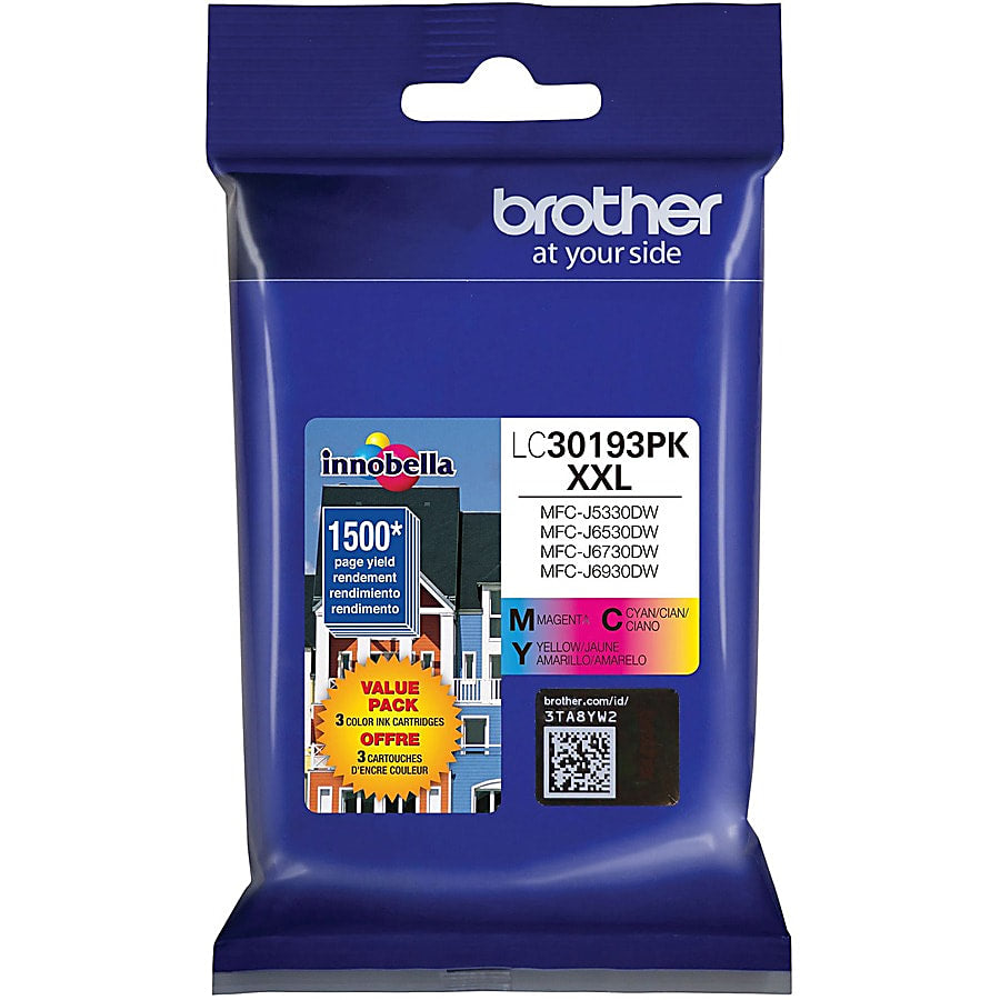 Genuine Brother LC30193PK Cyan, Magenta, Yellow Ink Cartridge (3,000 pages)