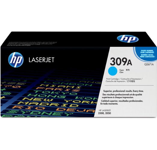 Genuine HP 309A Cyan Toner Cartridge, Q2671A (4,000 pages)