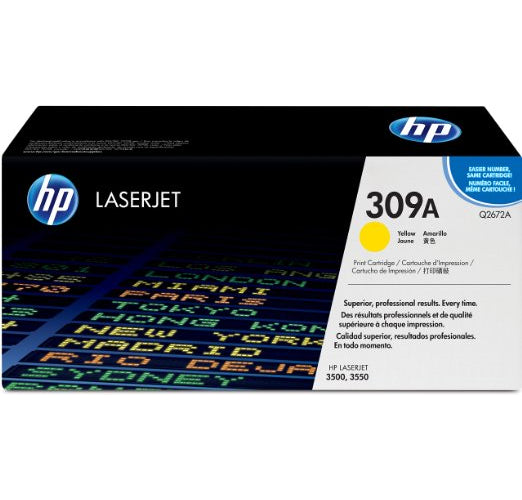 Genuine HP 309A Yellow Toner Cartridge, Q2672A (4,000 pages)